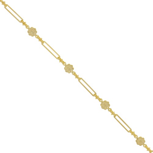 Chaîne maille fantaisie rectangle et petites fleurs 6.2 mm - Doré x50cm