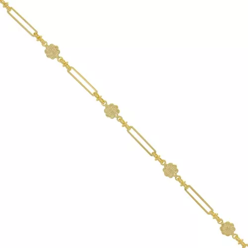 Chaîne maille fantaisie rectangle et petites fleurs 6.2 mm - Doré x50cm
