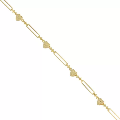 Chaîne maille fantaisie rectangle et petits coeurs 6 mm - Doré x50cm