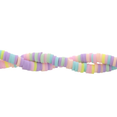 Perles Heishi rondelles  en pâte polymère 4x1mm - Multicolore pastel - violet x39cm