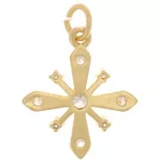 Pendentif croix avec oxydes de Zirconium  18x16 mm - Doré - Crystal x1