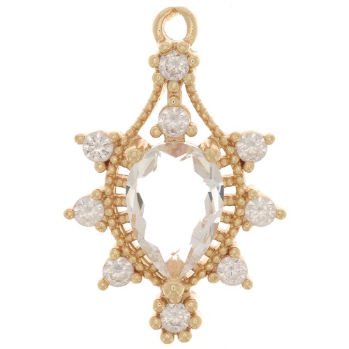 Pendentif goutte en verre avec oxydes de Zirconium 24x16 mm - Doré - Crystal x1