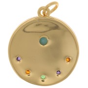 Pendentif rond martelé - motif oeil avec oxydes de Zirconium  15 mm - Doré - Multicolore x1