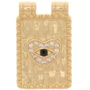 Pendentif plaque travaillé motif coeur avec oxydes de Zirconium  20x13 mm - Doré - Crystal x1