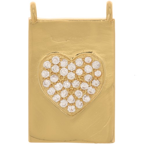 Pendentif plaque - motif coeur - avec oxydes de Zirconium 21x13 mm - Doré - Crystal x1