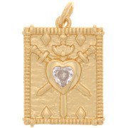Pendentif plaque travaillé motif coeur avec oxyde de Zirconium 20x15 mm - Doré - Crystal x1