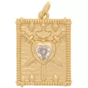 Pendentif plaque travaillé motif coeur avec oxyde de Zirconium 20x15 mm - Doré - Crystal x1