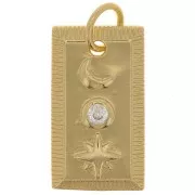 Pendentif plaque motif étoile et lune avec  oxyde de Zirconium  22x13 mm - Doré - Crystal x1