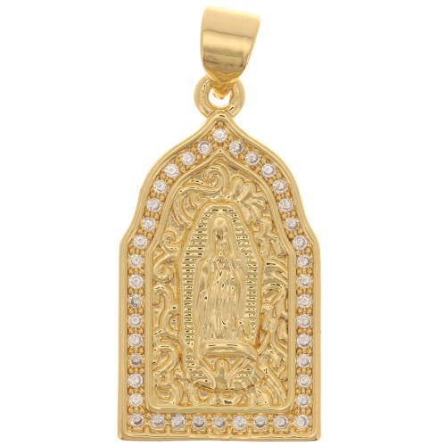 Pendentif religieux - motif Vierge - avec oxydes de Zirconium  24x13 mm - Doré - Crystal x1