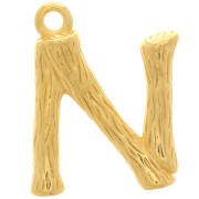 Pendentif lettre alphabet effet bambou 15x11 mm - N - Doré à l'or fin x1