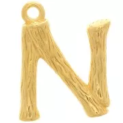 Pendentif lettre alphabet effet bambou 15x11 mm - N - Doré à l'or fin x1