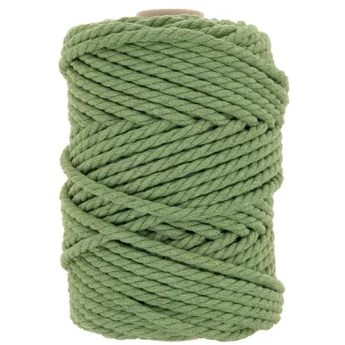 Bobine de cordon en coton pour macramé 5 mm - Vert eucalyptus x50m