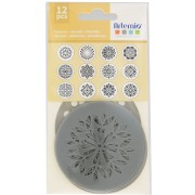 Set de 12 pochoirs ronds en plastique - motif mandala 7 cm - Gris|raw }}