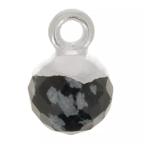 Breloque boule facettée 6mm pierre gemme - Argent 925 - Obsidienne mouchetée x1