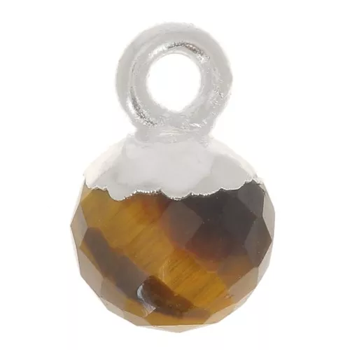 Breloque boule facettée 6 mm - pierre gemme - Argent 925 - Oeil de tigre x1