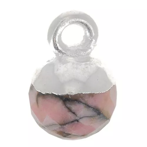 Breloque boule facettée 6 mm - pierre gemme - Argent 925 - Rhodonite x1