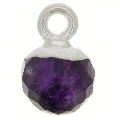 Breloque boule facettée 6 mm - pierre gemme - Argent 925 - Amethyste x1