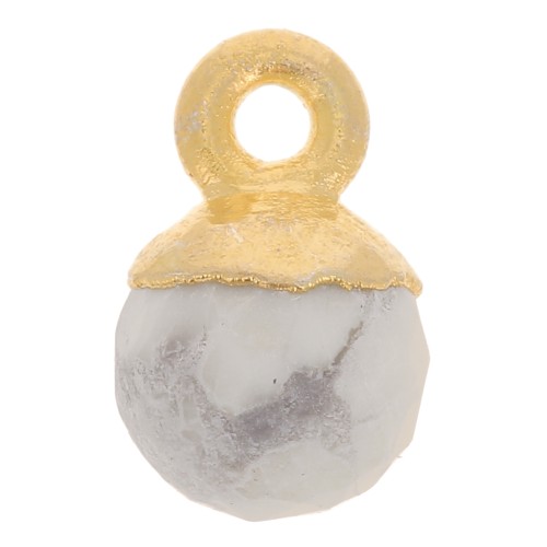 Breloque boule facettée 6 mm - Argent 925 Doré à l'or fin - Howlite x1