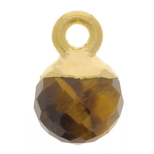 Breloque boule facettée 6 mm - Argent 925 Doré à l'or fin - Oeil de tigre x1