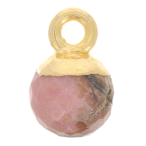Breloque boule facettée 6 mm - Argent 925 Doré à l'or fin - Rhodonite x1