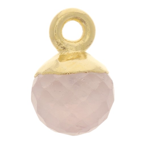 Breloque boule facettée 6 mm - Argent 925 Doré à l'or fin - Quartz rose x1