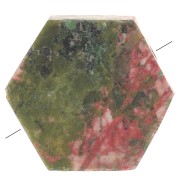Perle plate forme hexagone 12x10 mm en pierre gemme - Unakite x1