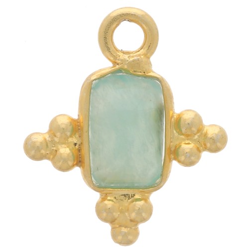 Breloque rectangle facettée & petites boules 13.8x11.5 mm Arg 925 Doré/Amazonite
