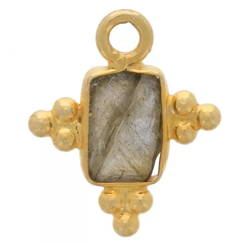 Breloque rectangle facettée 13x11mm Argent 925 Doré à l'or fin - Labradorite