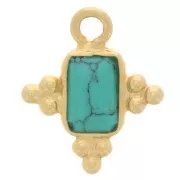 Breloque rectangle facettée 12.5x10mm Argent 925 Doré à l'or fin - Turquoise