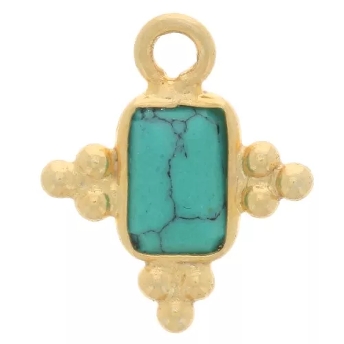 Breloque rectangle facettée 12.5x10mm Argent 925 Doré à l'or fin - Turquoise