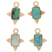 Breloque rectangle facettée 12.5x10mm Argent 925 Doré à l'or fin - Turquoise