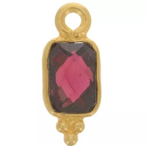 Breloque rectangle facettée 12.5x5 mm - Argent 925 Doré à l'or fin - Grenat