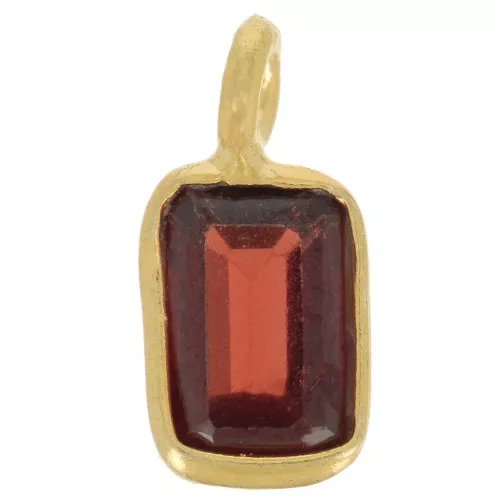 Breloque rectangle facettée 10x5 mm - Argent 925 Doré à l'or fin - Grenat x1