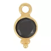 Breloque ronde facettée 11x6 mm - Argent 925 Doré à l'or fin - Onyx noir x1