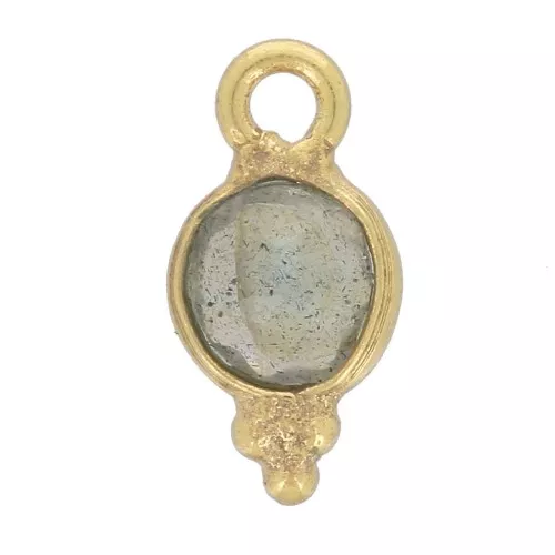 Breloque ronde facettée 10x5 mm - Argent 925 Doré à l'or fin - Labradorite x1