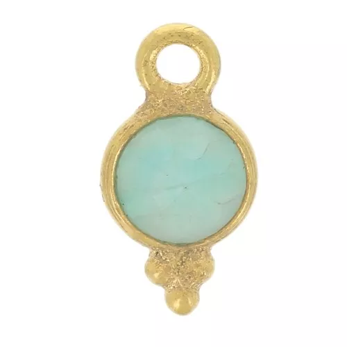 Breloque ronde facettée 10x5 mm - Argent 925 Doré à l'or fin - Amazonite x1