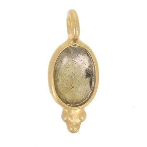 Breloque ovale facettée 12x5 mm - Argent 925 Doré à l'or fin - Labradorite x1
