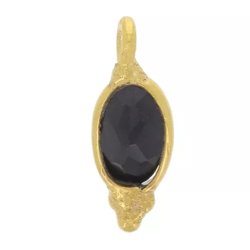Breloque ovale facettée 11x4 mm - Argent 925 Doré à l'or fin - Onyx noir x1