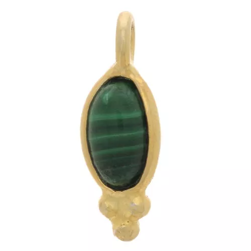 Breloque ovale 12x5 mm - Argent 925 Doré à l'or fin - Malachite x1