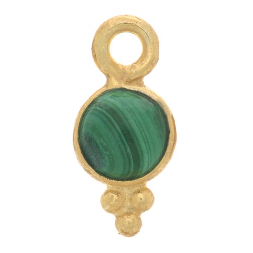 Breloque ronde facettée 10x5 mm - Argent 925 Doré à l'or fin - Malachite x1