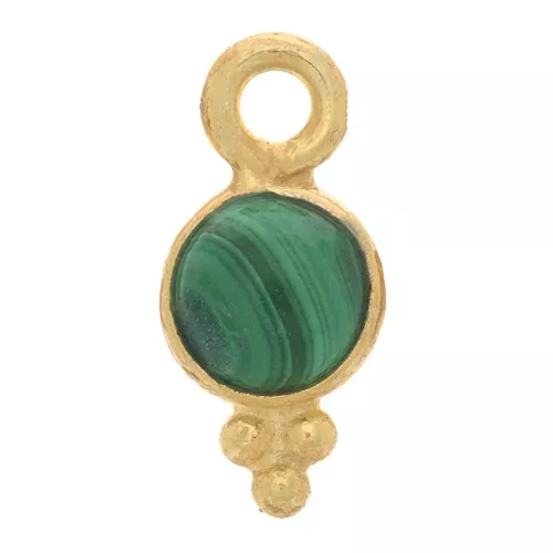 Breloque ronde facettée 10x5 mm - Argent 925 Doré à l'or fin - Malachite x1
