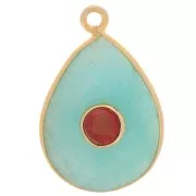 Pendentif goutte facettée 22x14 mm - Doré - Amazonite - imitation Cornaline x1