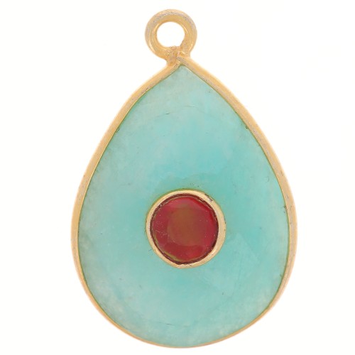 Pendentif goutte facettée 22x14 mm - Doré - Amazonite - imitation Cornaline x1