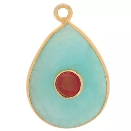 Pendentif goutte facettée 22x14 mm - Doré - Amazonite - imitation Cornaline x1
