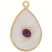 Pendentif goutte facettée 22x14 mm - Doré - Pierre de lune - Amethyste x1