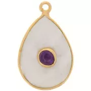 Pendentif goutte facettée 22x14 mm - Doré - Pierre de lune - Amethyste x1