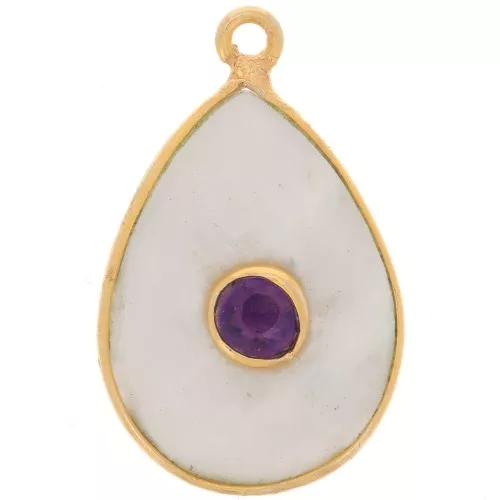 Pendentif goutte facettée 22x14 mm - Doré - Pierre de lune - Amethyste x1