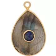 Pendentif goutte facetté 22x14mm Arg 925 Doré Or fin - Labradorite - Lapis lazuli
