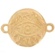 Intercalaire rond martelé - motif oeil - 2 anneaux 16 mm - Doré à l'or fin x1