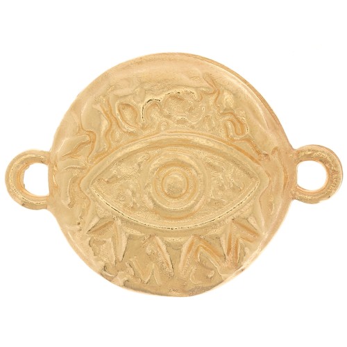 Intercalaire rond martelé - motif oeil - 2 anneaux 16 mm - Doré à l'or fin x1
